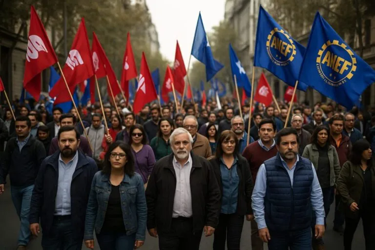 Unidad de trabajadores chilenos defendiendo el rol del Estado en derechos sociales