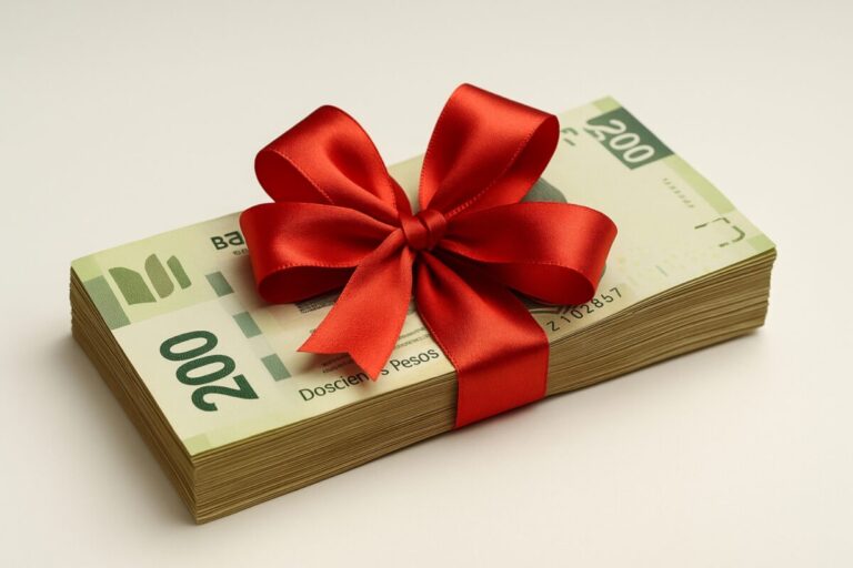 Billetes de 200 pesos con moño rojo representan el adelanto del aguinaldo en Ciudad Juárez por El Buen Fin