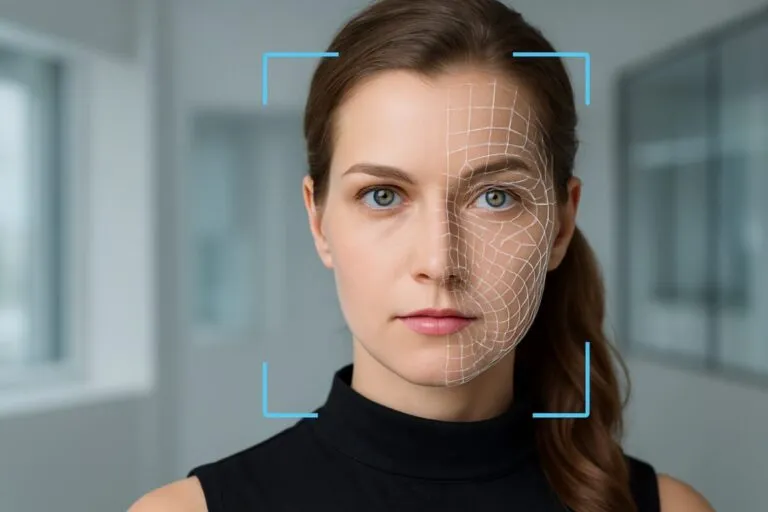 Oficial migratorio escaneando rostro con tecnología de reconocimiento facial para vigilar a migrantes en EE UU