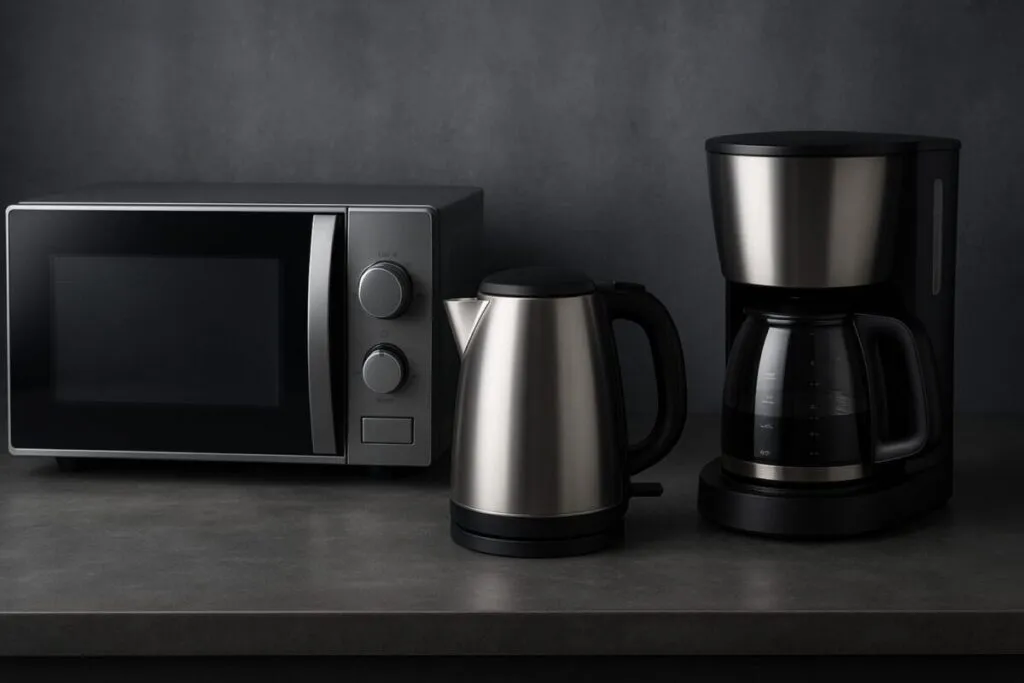 Fábrica de electrodomésticos con trabajadores y entorno industrial