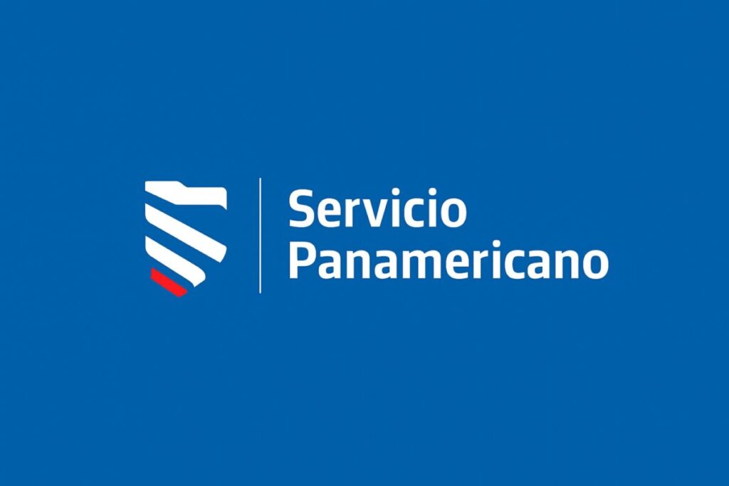 Logotipo oficial de Servicio Panamericano sobre fondo azul institucional, estilo editorial limpio y profesional