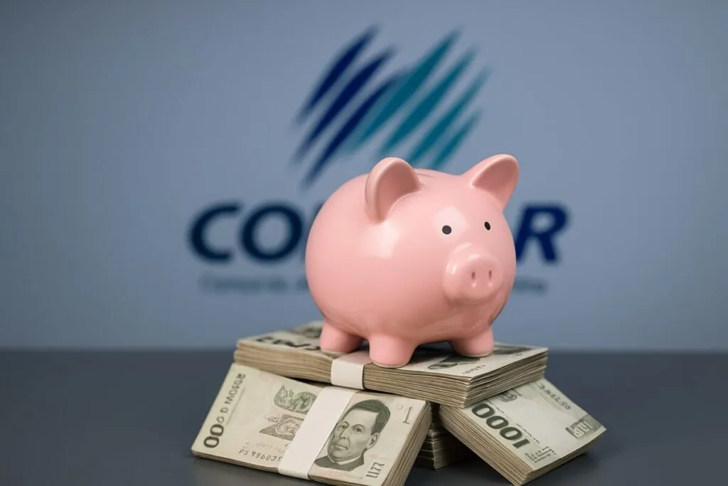 Fotografía editorial de una alcancía tipo cerdito sobre billetes y logo institucional al fondo, simbolizando el crecimiento de las Afores mexicanas