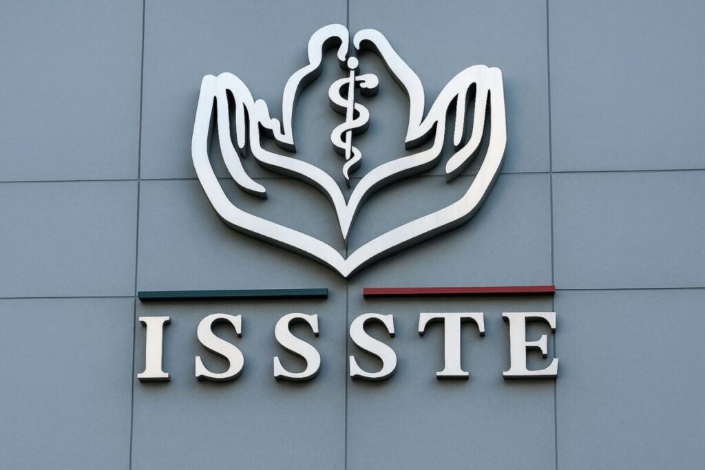 Logotipo del ISSSTE sobre fachada institucional, reflejando fallo de Suprema Corte sobre descuentos FOVISSSTE