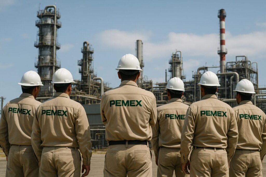 Trabajadores sindicalizados de Pemex exigen el aumento salarial acordado en protesta pacífica