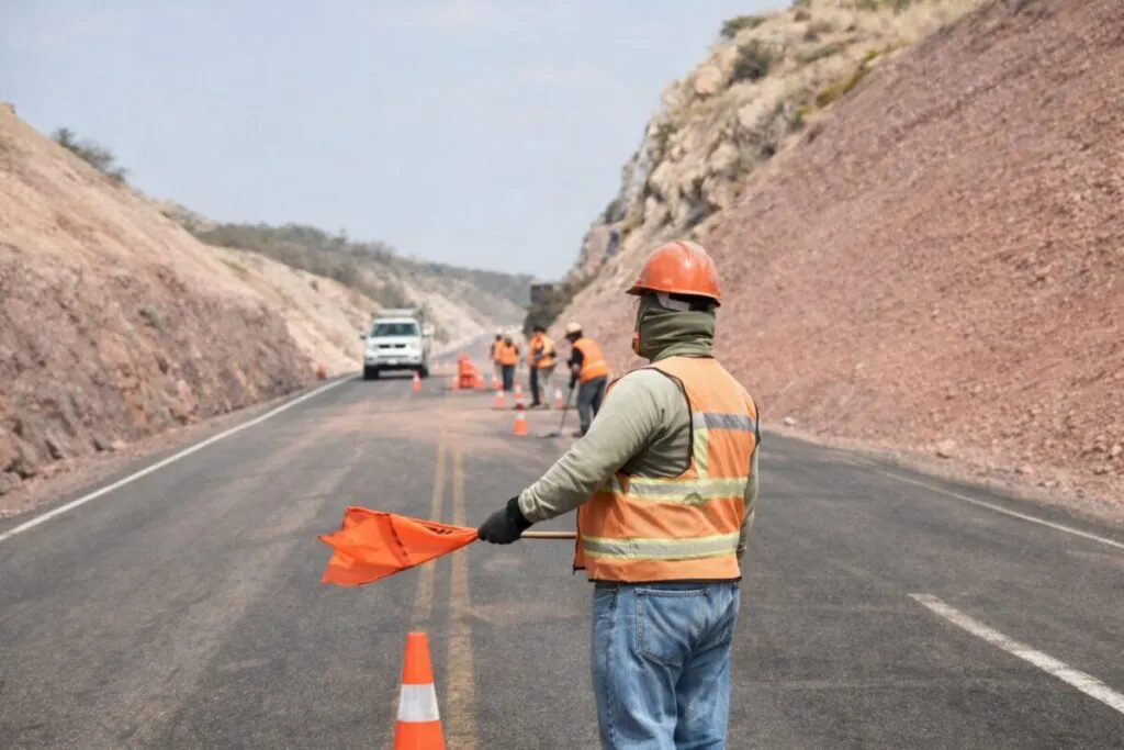Camineros en carretera mexicana durante labores de conservación, clave en la conectividad territorial y desarrollo económico