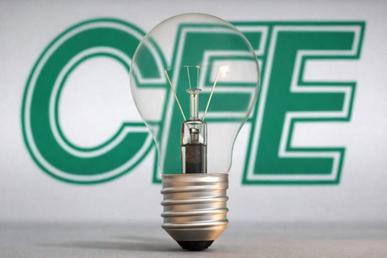 Logotipo de CFE con foco incandescente al frente, símbolo de demanda laboral en México