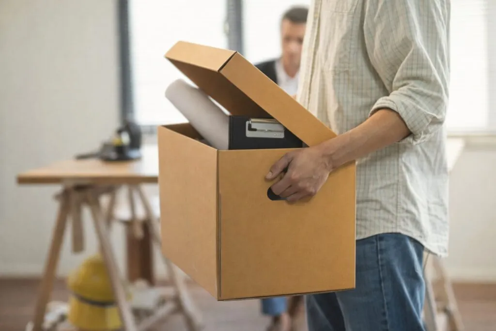 Persona empacando sus cosas en una caja después de despidos en Estados Unidos en enero de 2026