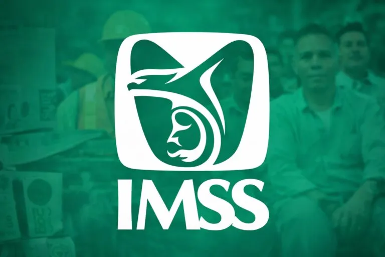 Logo del IMSS con fondo de trabajadores mexicanos, representando el récord histórico de empleo formal
