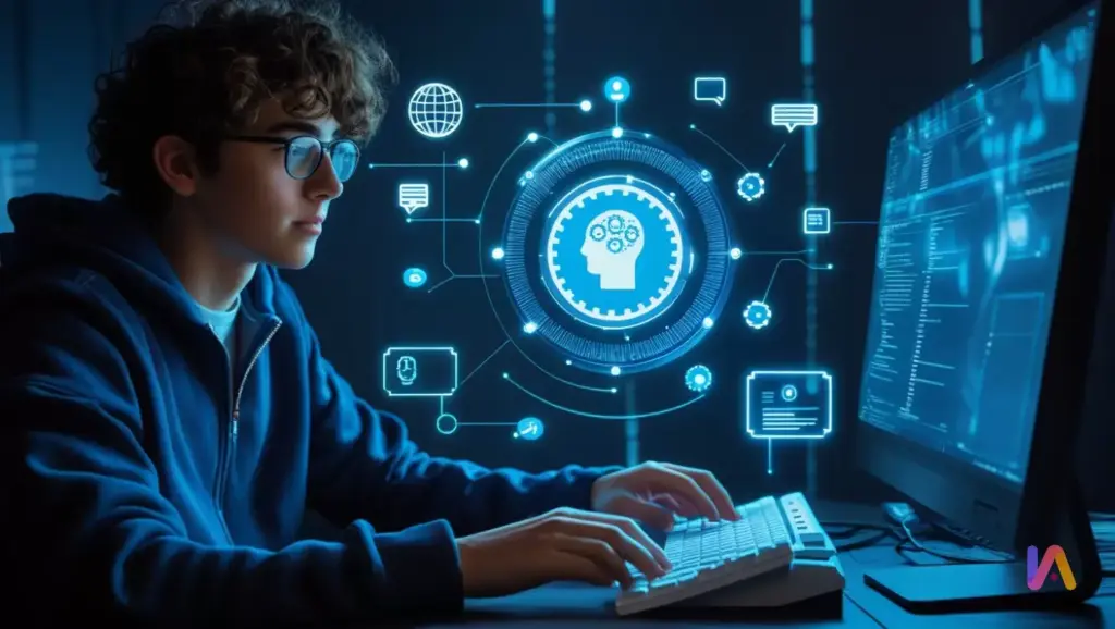 Jóvenes trabajadores en entorno tecnológico ilustrando empleo juvenil y IA y cambios en ocupaciones con alta exposición tecnológica en Estados Unidos