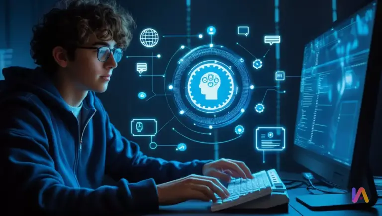 Jóvenes trabajadores en entorno tecnológico ilustrando empleo juvenil y IA y cambios en ocupaciones con alta exposición tecnológica en Estados Unidos