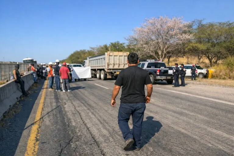 Trabajadores bloquean carretera Colima–Manzanillo exigiendo pagos por adeudos salariales y viáticos