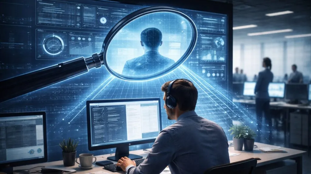 Sistema bossware monitoreando la actividad laboral de empleados mediante software y herramientas de inteligencia artificial