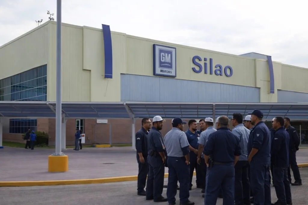 Trabajadores de GM Silao en México durante asamblea por huelga en revisión salarial en Guanajuato