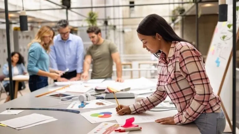 Escena editorial que representa la paradoja del trabajo y el debate sobre empleo, productividad y futuro laboral en economías modernas