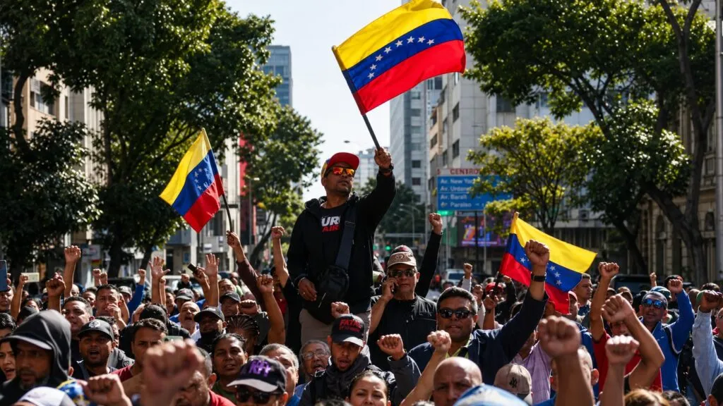Manifestantes reclaman elecciones y mejores condiciones laborales en Venezuela durante una protesta en Caracas
