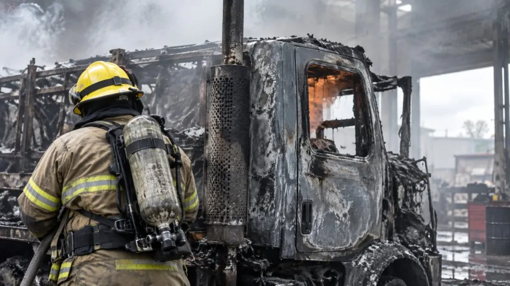 Incendio en taller de Saltillo alcanza varios camiones y deja dos trabajadores heridos durante labores de soldadura.